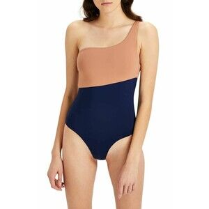 Onia Women's Sienna Cut Out One Shoulder Swimsuit sz L Blue Sandy Colorblock